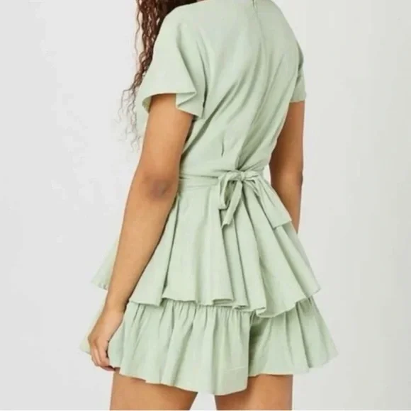 Altar’d State Allure Sea Green Tiered Ruffle Romper, size small - Picture 2 of 7